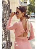 Geripptes Kleid mit Ausschnitt auf der Rückseite, rosa FG607 – Online-Shop – Boutique